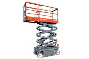 image of scissor lift with directions on how to operate